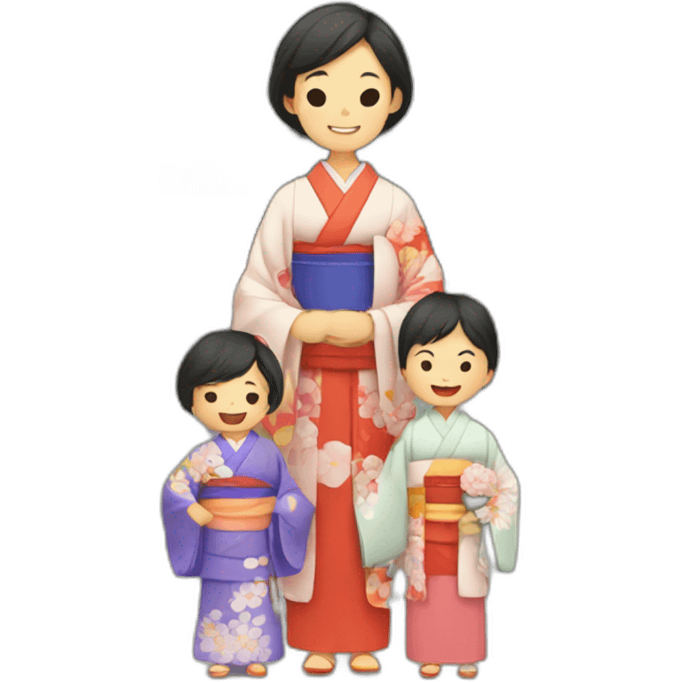 family with kimono in a temple emoji