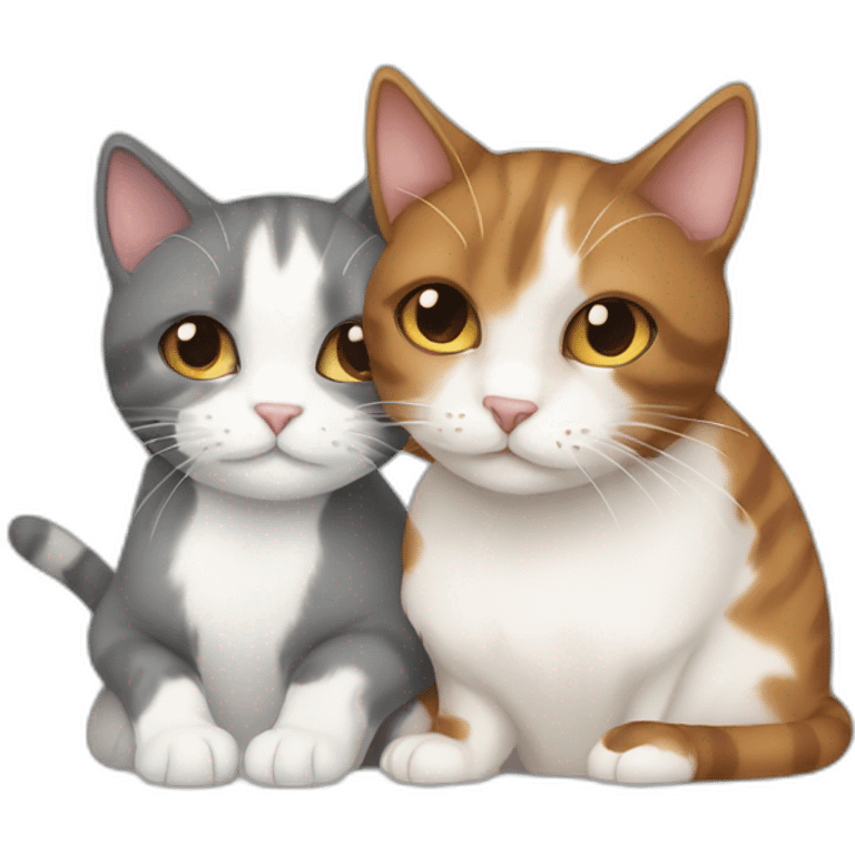 brown calico cat hugging gray white cat emoji