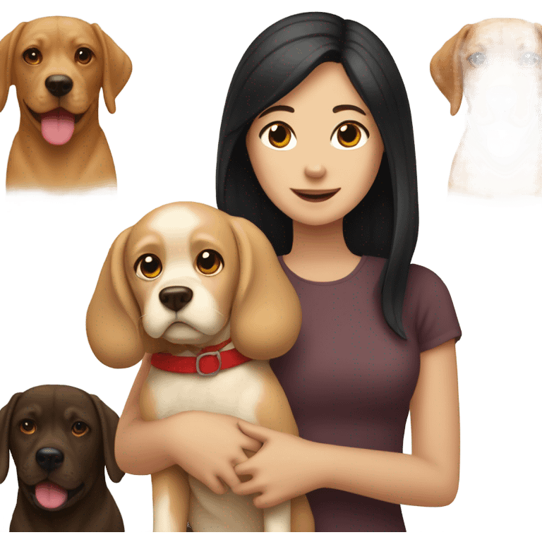 Black haired white girl holding red lab dog emoji