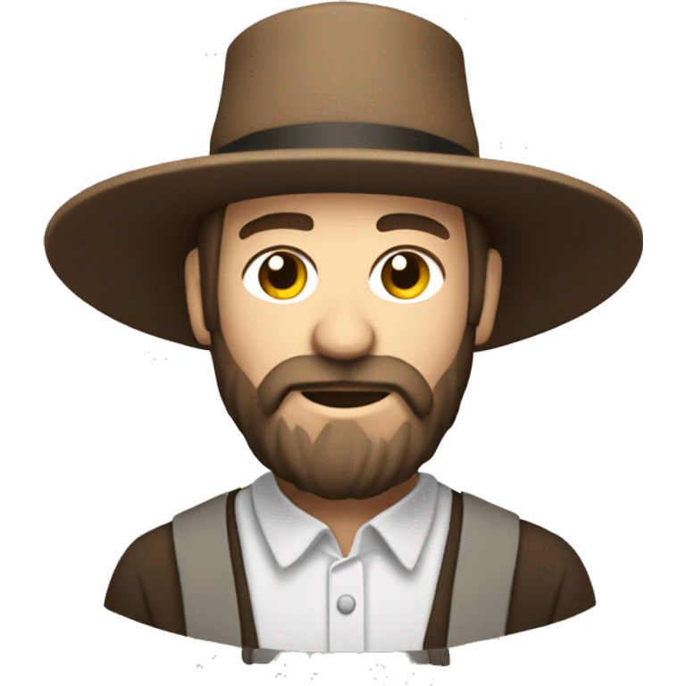 Amish man white with brown straw hat building a building with beard without a mustache holding a saw emoji