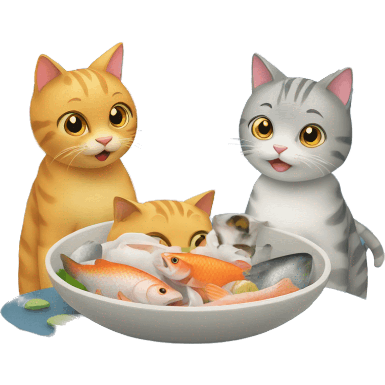 four cats eating one fish emoji