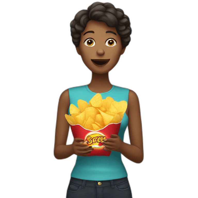 woman eating a bag of chips emoji