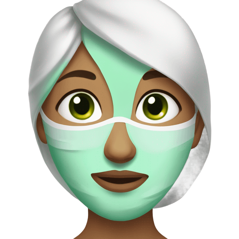 Girl with spa face mask and green eyes spa beauty full face relaxing emoji