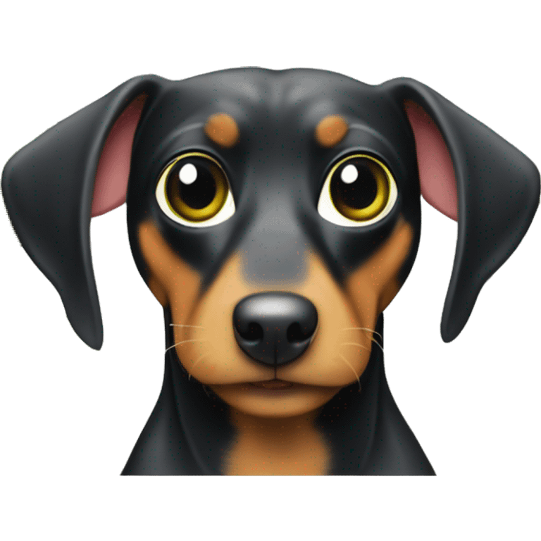 Black and tan sausage dog with green tree frog in mouth  emoji