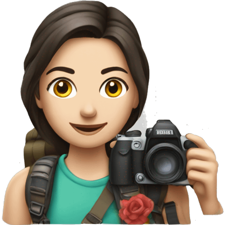 woman photographer fujifilm camera hiking taking photo brunette emoji