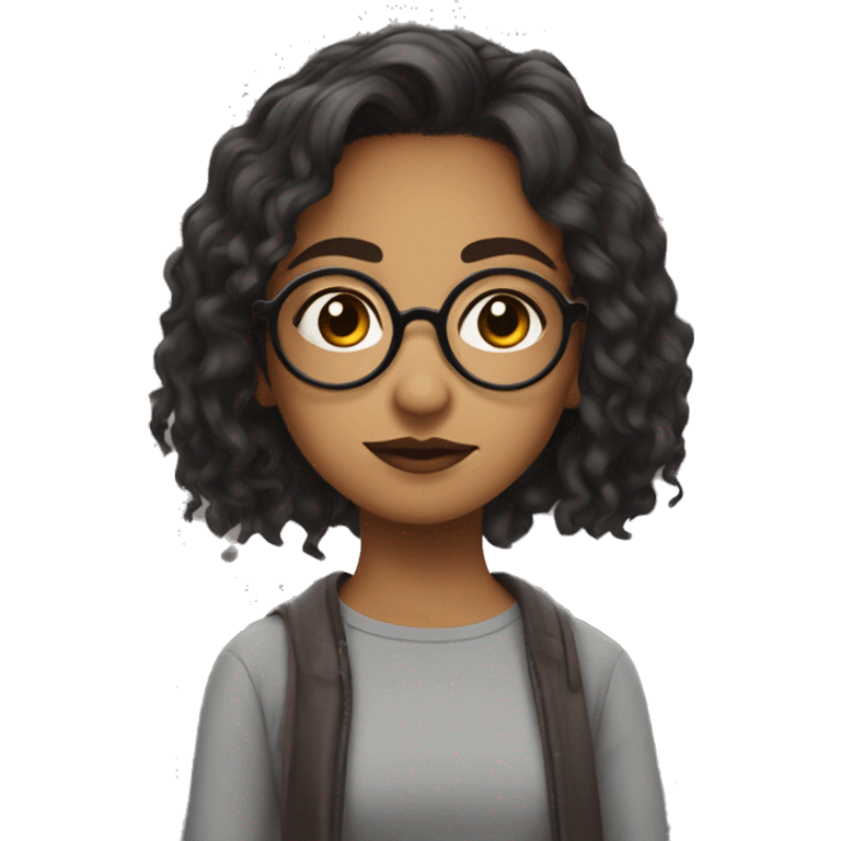 Girl of questionable ethnicity with Harry Potter glasses and messy short hair emoji