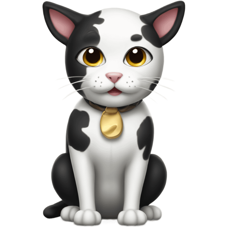 black and white cat wearing cow costume emoji