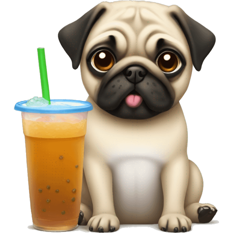 a pug drinking boba emoji