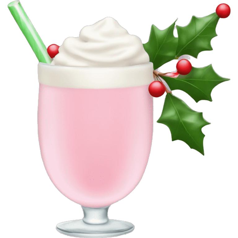 pastel pink christmas drink, with mistletoe on the top of it emoji