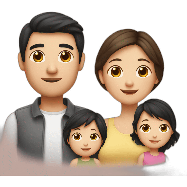 dad with black hair, pregnant mum with long brown hair, baby girl with light brown hair emoji