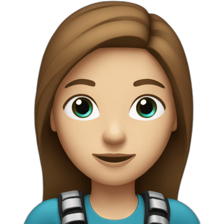 a woman scubadiver, she has blue eyes, brown long and straight hair emoji