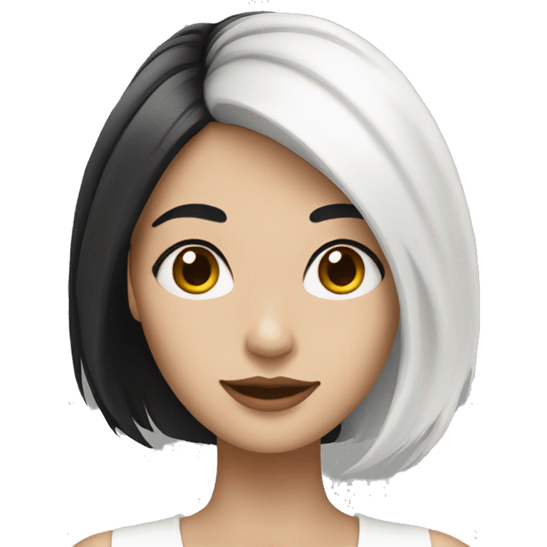 Woman who has white skin and half black hair and half White hair  emoji