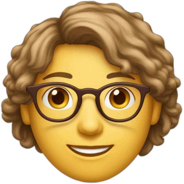 Jeune adulte avec des lunettes blanche visage de forme oval et cheuveux marron emoji