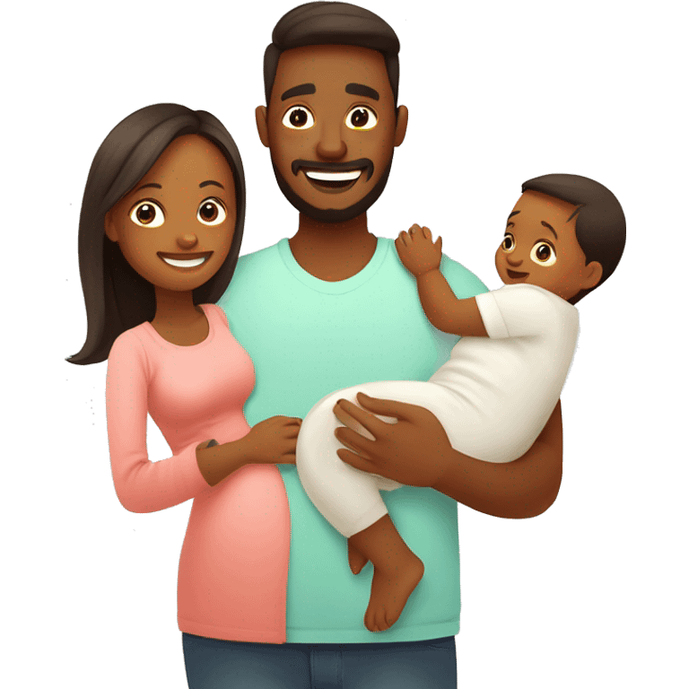 Happy family with newborn baby. Young parents and newborn son in hands. Mother, father holding infant together with love. Parenthood concept. Flat illustration isolated on white background. emoji