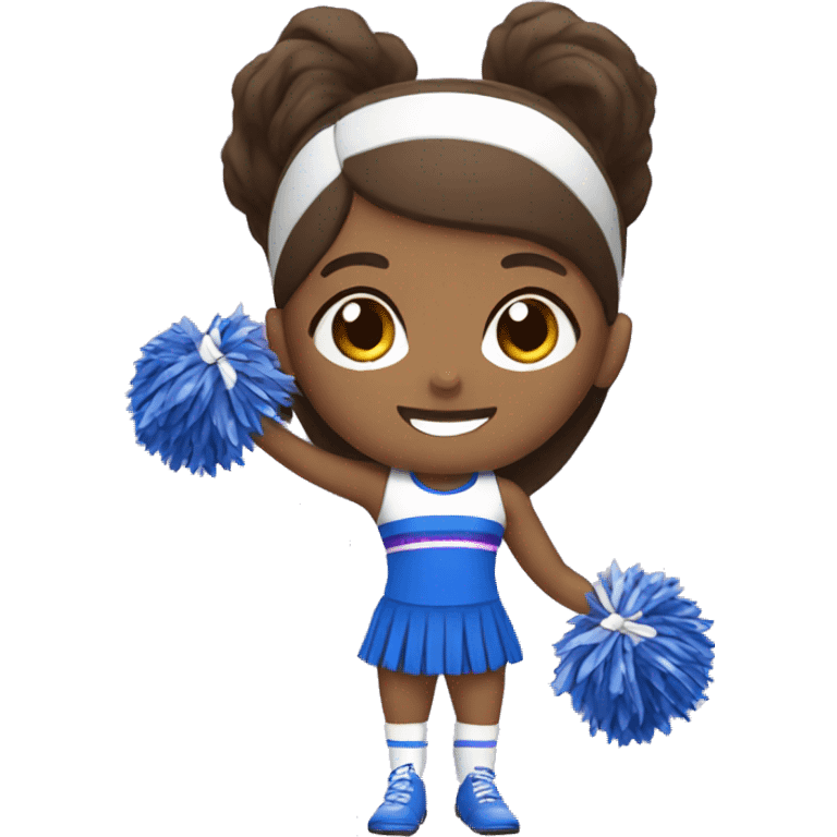 Brown cheerleader with blue and purple emoji