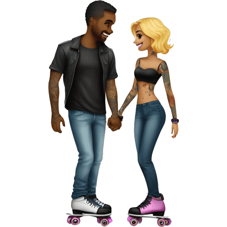 Romantic roller skating date for beautiful tattooed couple emoji