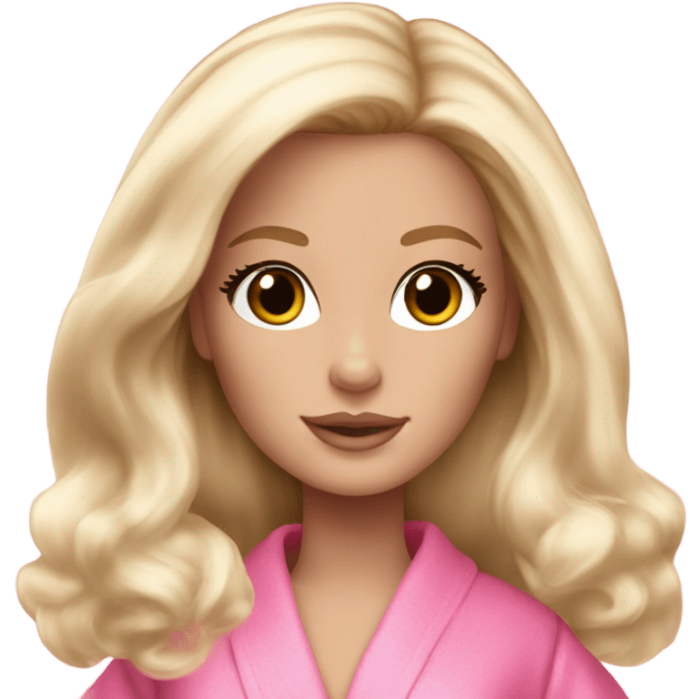 Pretty blonde Barbie with light skin and brown eyes, light pink fluffy robe emoji