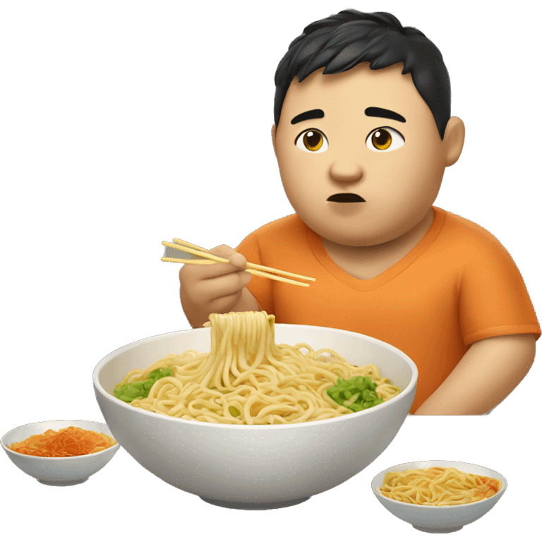 fat chinese boy eating noodles emoji