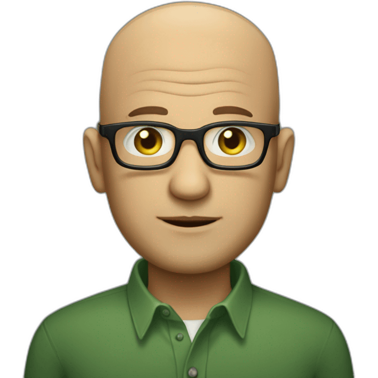 mid aged jewish man with shaved head in rectangular black glasses and green button up shirt emoji