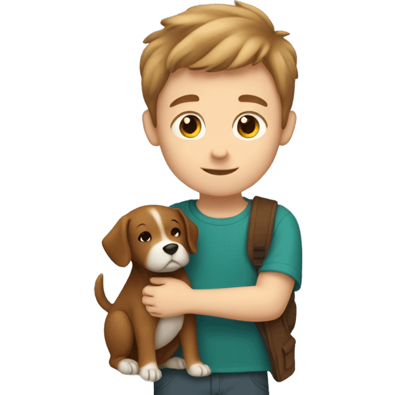 White brown hair Boy hugging brown dog  emoji