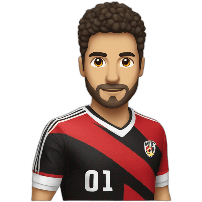 Camiseta fútbol color negro y una franja roja en el centro emoji