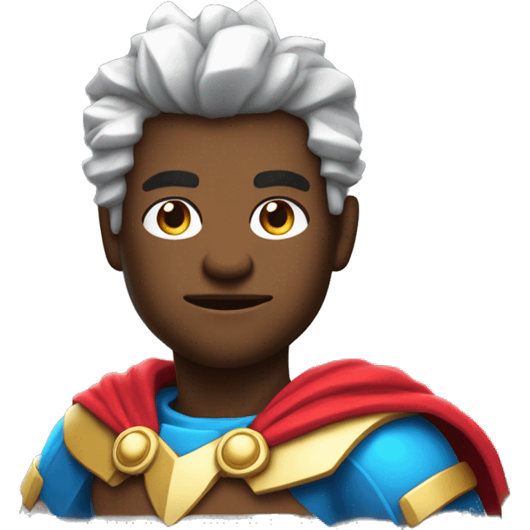 “Generate a small, pixelated hero with a cape and a confident pose, wearing bright colors, as a mascot for indie games.” emoji