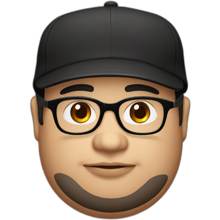 chubby guy, black cap, black glasses, ring nose, Brown eyes,  emoji