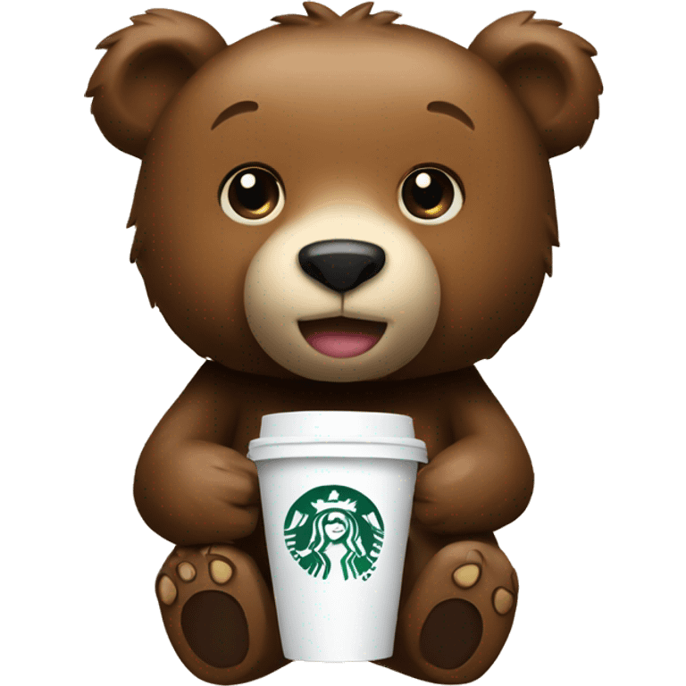 Bear with a bow and a coffee to go Starbucks cup emoji