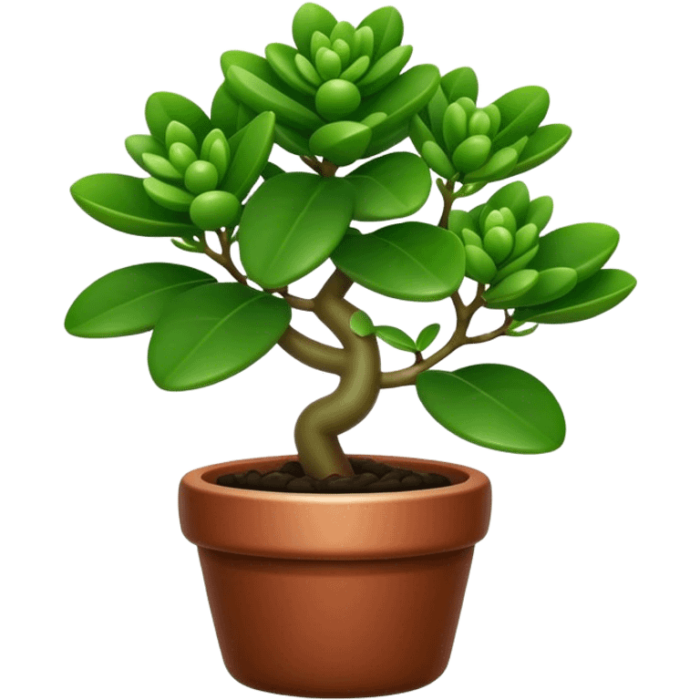 Cinematic Realistic Jade Plant Emoji, Thick and glossy, with dark green, round leaves that shine under the light. The sturdy stems and vibrant foliage give a sense of prosperity and tranquility. Soft glowing outline, capturing the essence of good luck, growth, and natural elegance in a flourishing jade plant! emoji