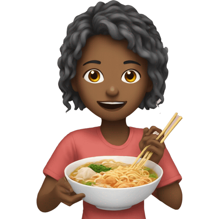 a girl eating ramen emoji