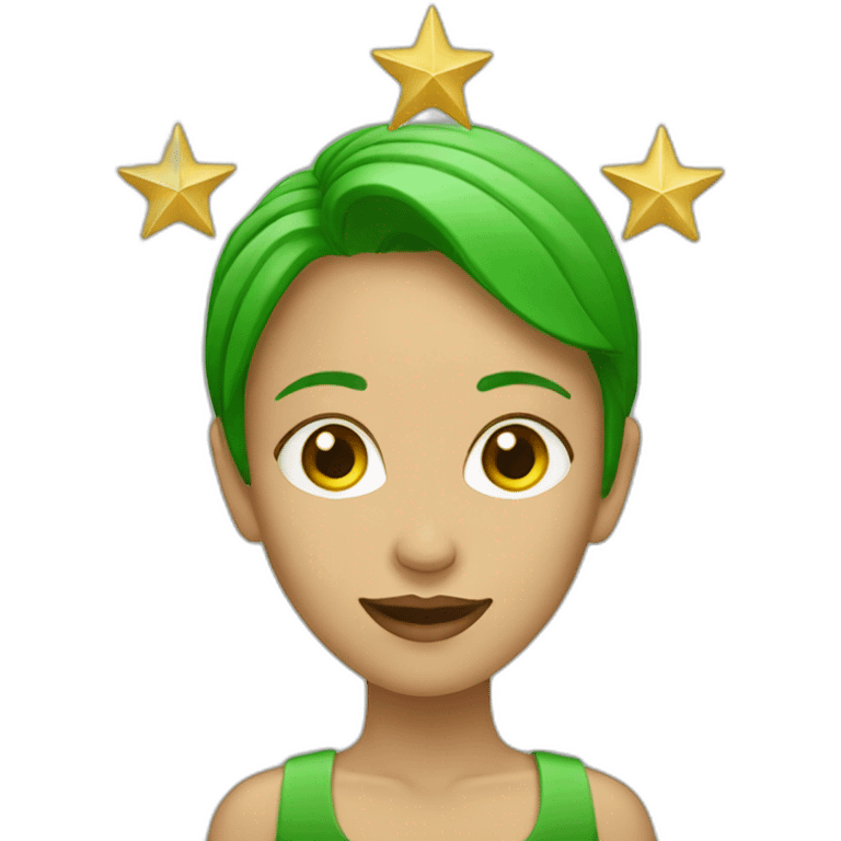 Green women holding three gold stars above head emoji