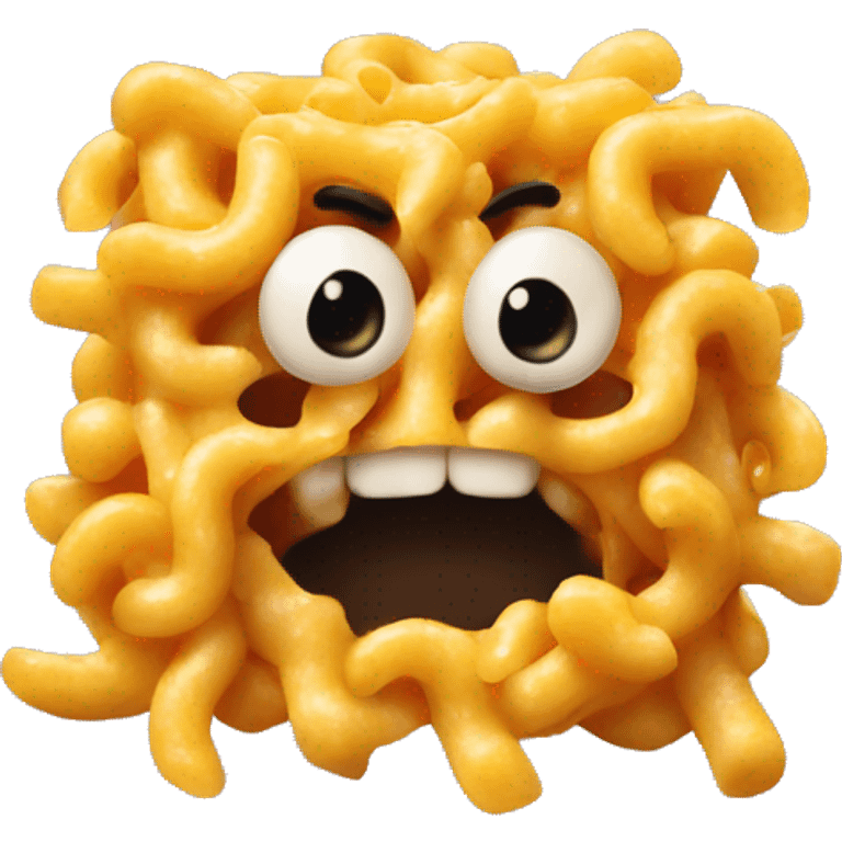 Monster made of macaroni and cheese with an evil face emoji