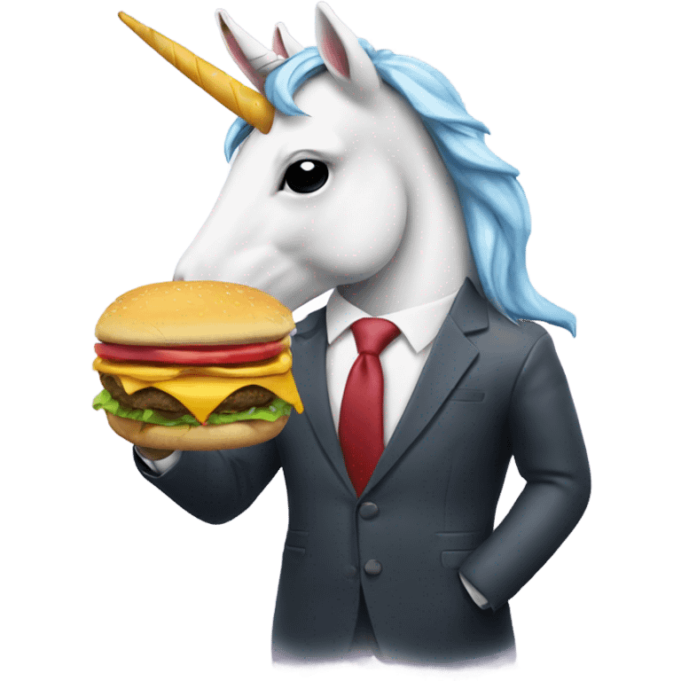 Unicorn in a suit eating a cheeseburger  emoji