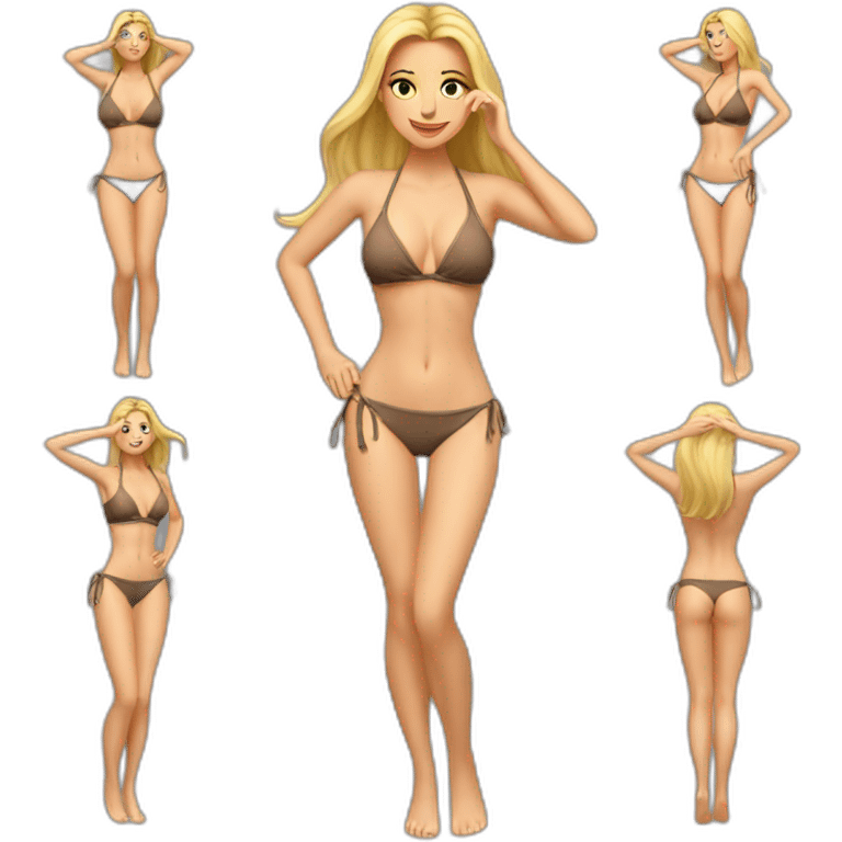 Sexy pose Soft-fit Caucasian woman bikini hands-in-hair pose (full body) emoji