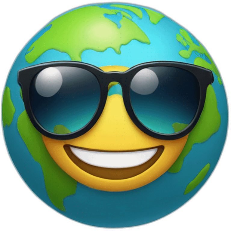 planet Earth with a cartoon smiling face with sunglasses emoji