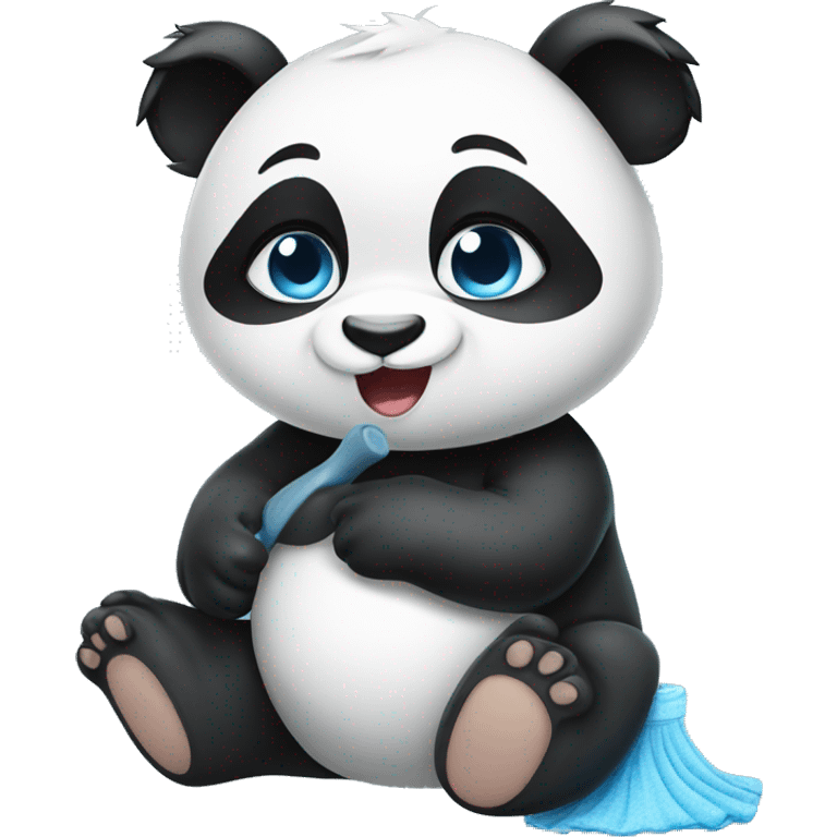 Blue eyed female baby panda cleaning emoji