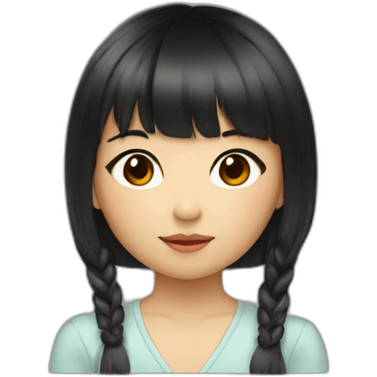 little asian girl with bangs and black long hair, brown eyes emoji