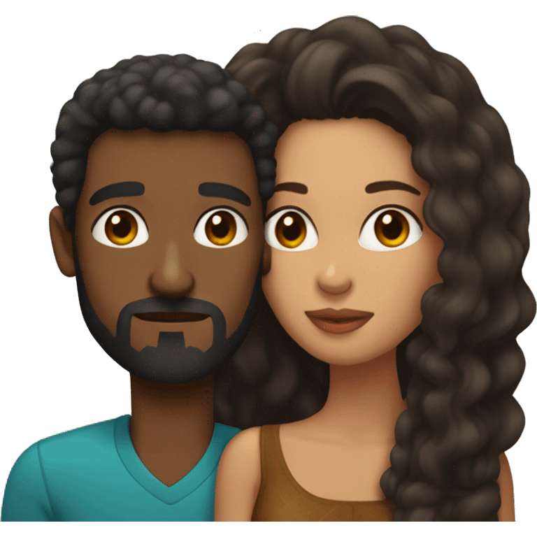 BLACK Man with dark hair WITH beard kissing HISPANIC woman with long brown hair emoji