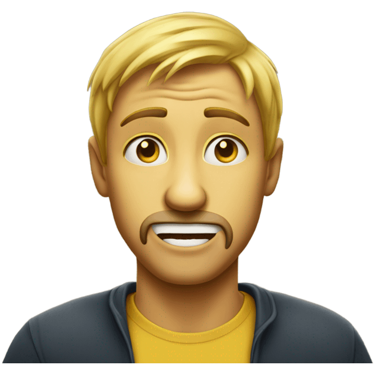 Normal yellow emoji circle face with a finger pulling down the bottom lip of a man with a charismatic face emoji