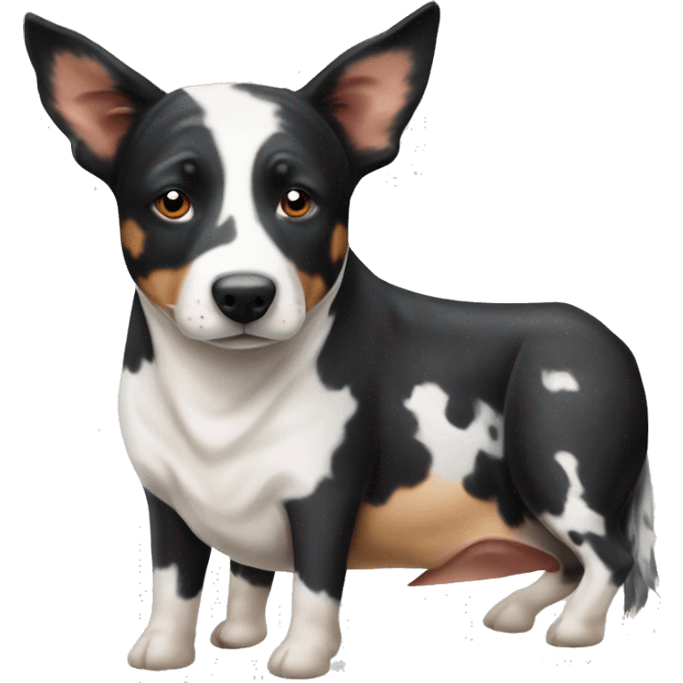 Black and white spotted Australian cattle dog with cows emoji