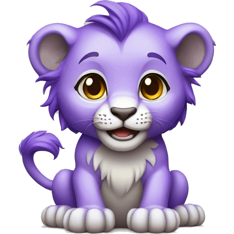 purple cute lion cub sitting down waving  emoji