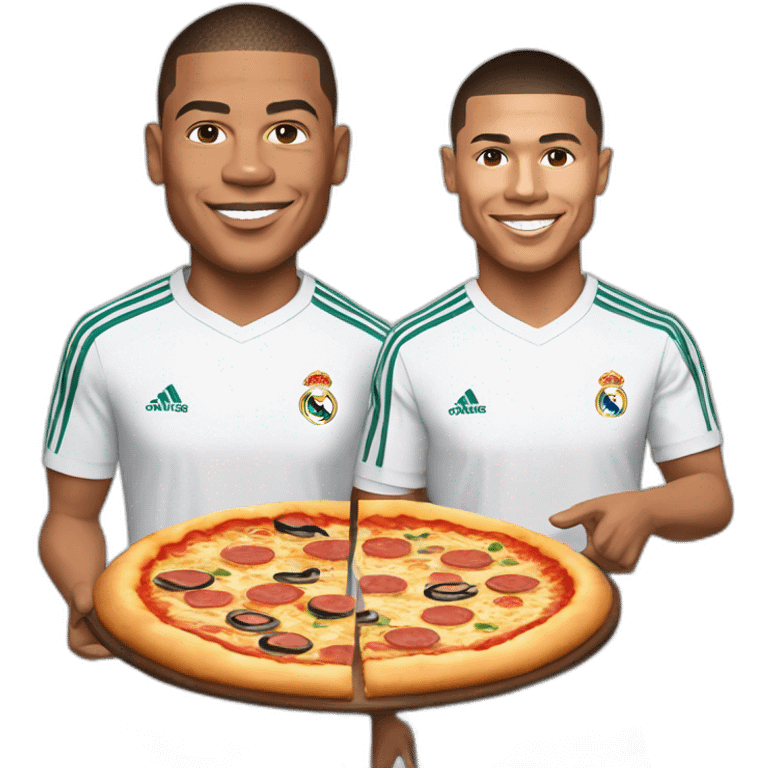 Mbappe and Ronaldo with real madrid shirt making pizza emoji