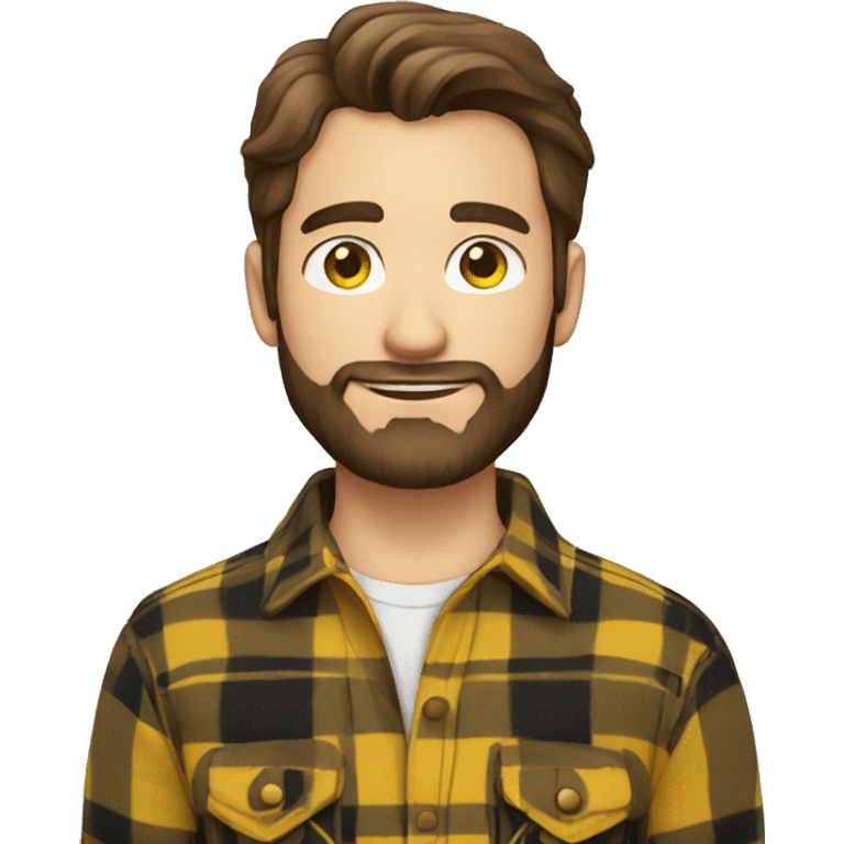 Man with a beard and brown hair wearing a yellow and black plaid flannel shirt emoji