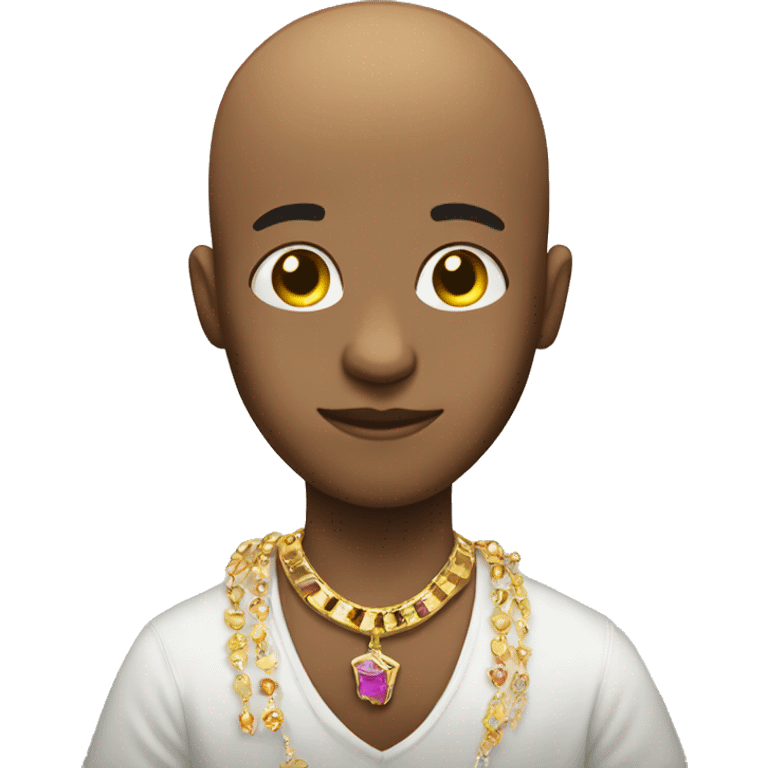 bald boy with jewelry indoors with bible emoji