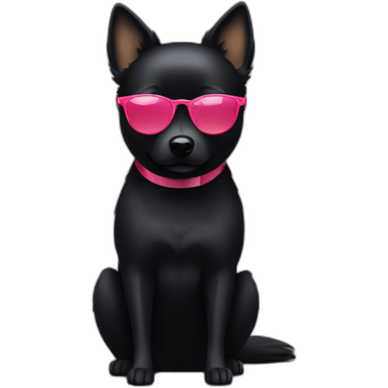 Black schipperke head with only black short hair, and sunglasses and a cocktails emoji