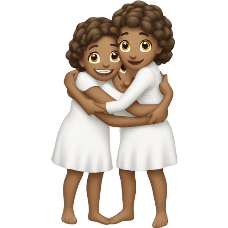 Three sisters hugging white emoji