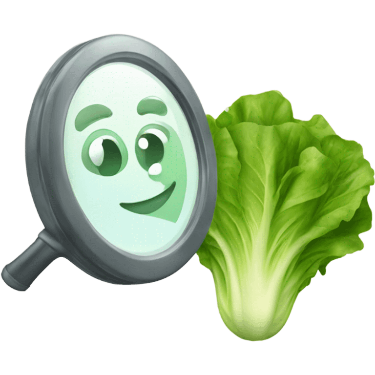 lettuce with a happy face holds a mirror in his hand and looks at it emoji