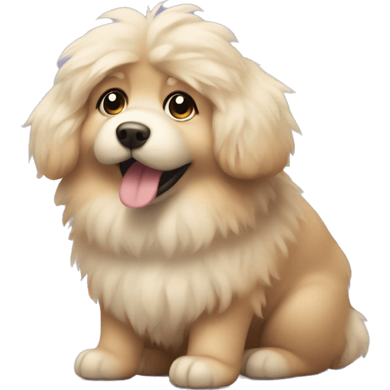 fluffy dog indoors looking cute emoji