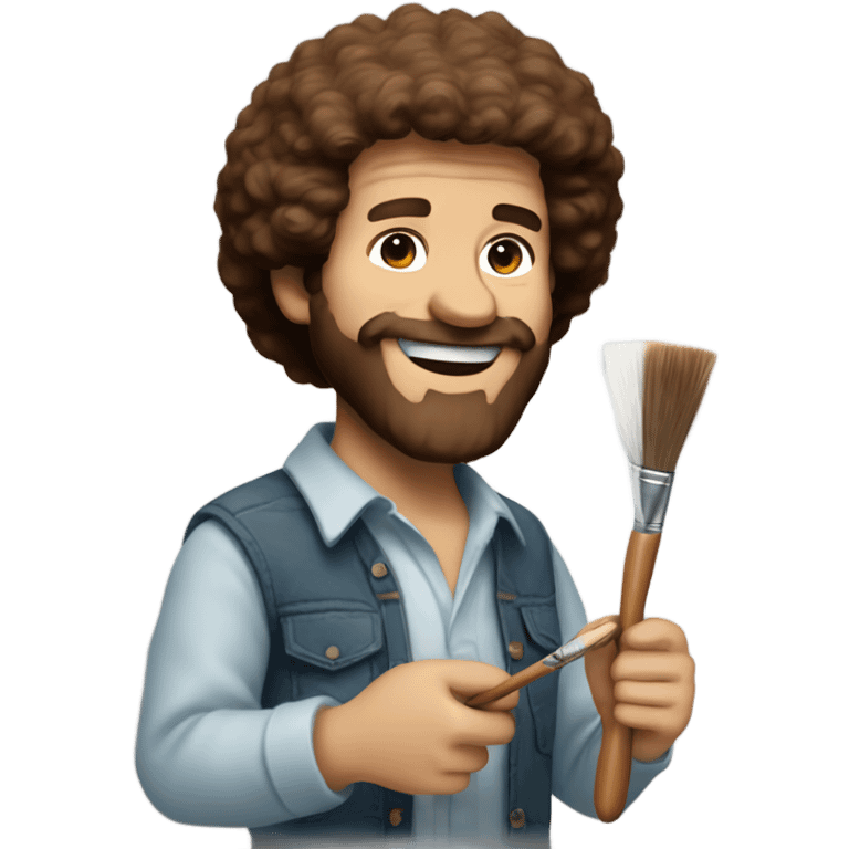 bob ross with brown hair, a brown beard, and holding a paintbrush emoji