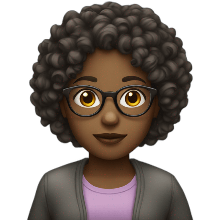 Curly hair dark girl with glasses and small face emoji